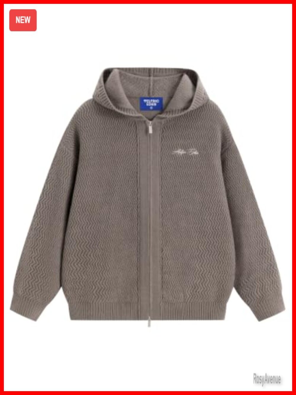 Chunky Knit Hooded Zip Up Cardigan Sweater Drop Shoulder